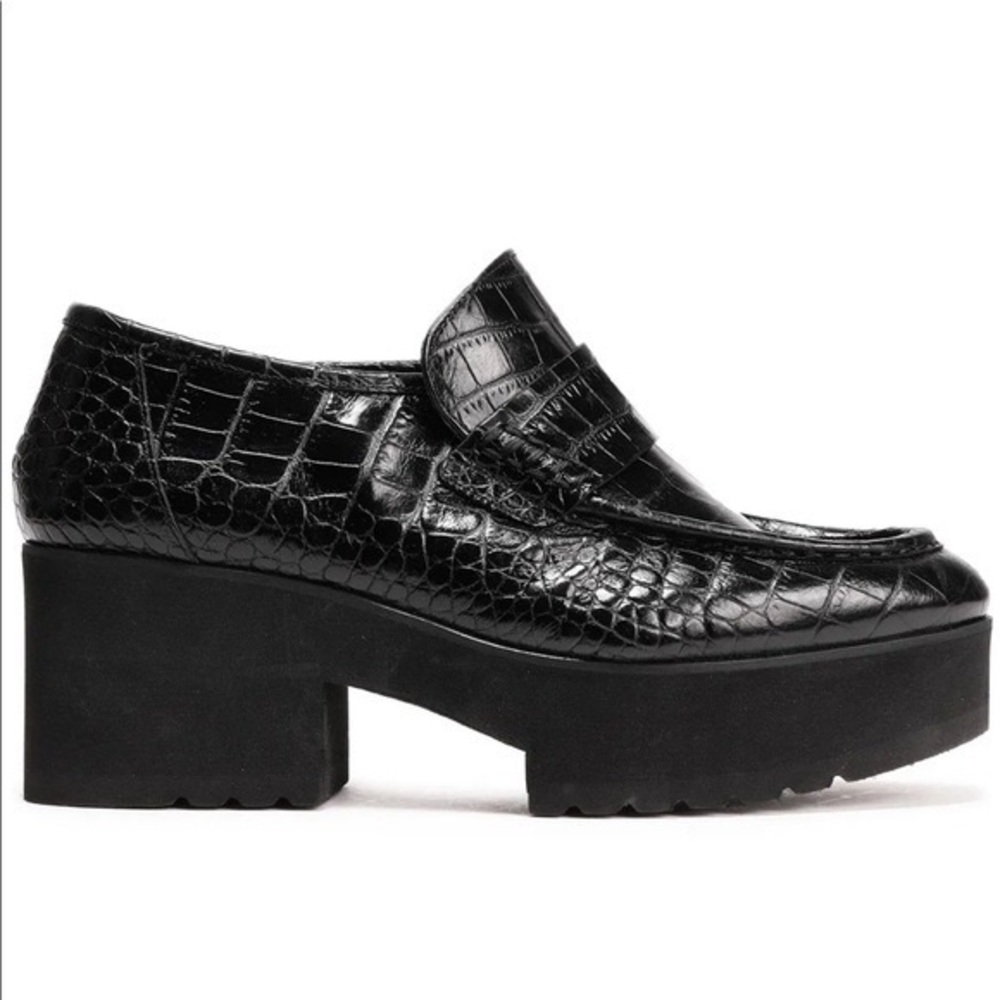 NWB Maje Croc-effect Leather Platform Loafers In Black sz 9/9.5